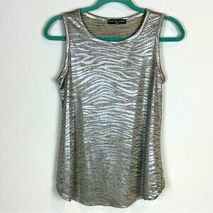 Kim & Cami Silver Metallic Animal Print Muscle Tank Top S